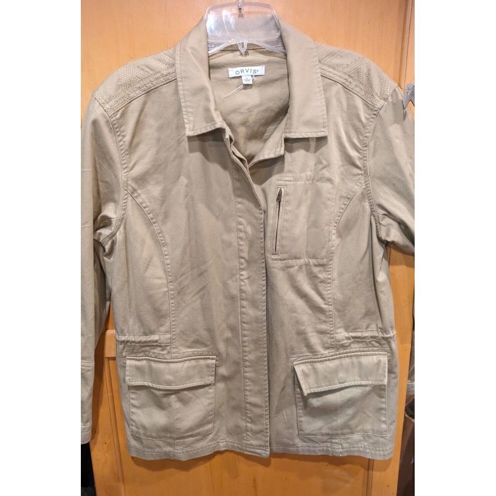 Orvis Button Up Utility Military Jacket Collared‎ Stitching Size Medium